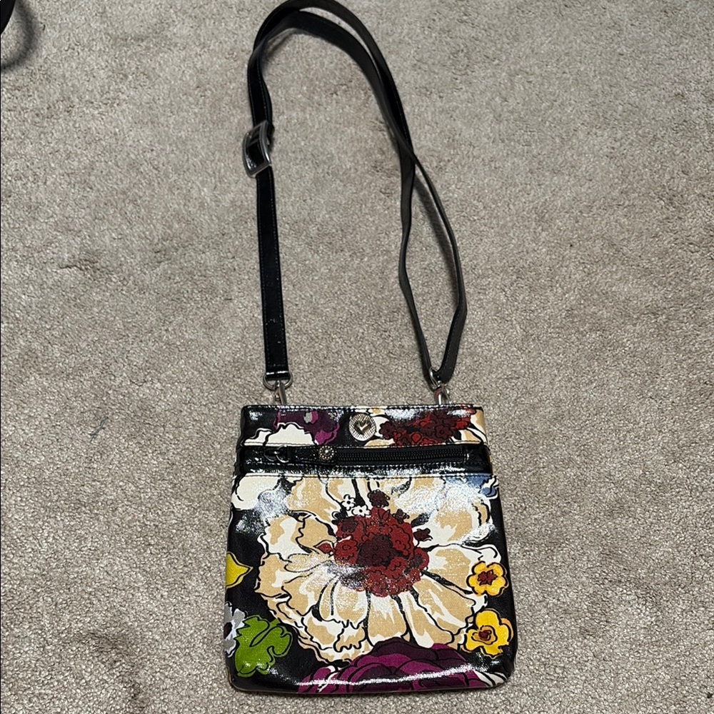 Floral Crossbody Bag - Black and Multicolor